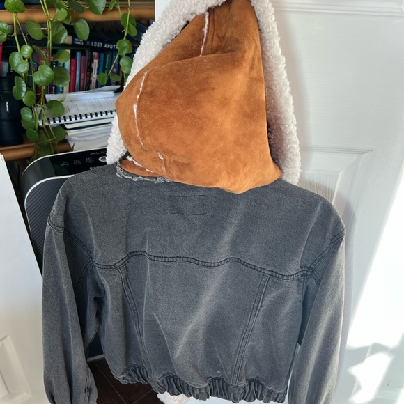 Free People Black Denim Fleece jacket Size Small - Picture 1 of 4